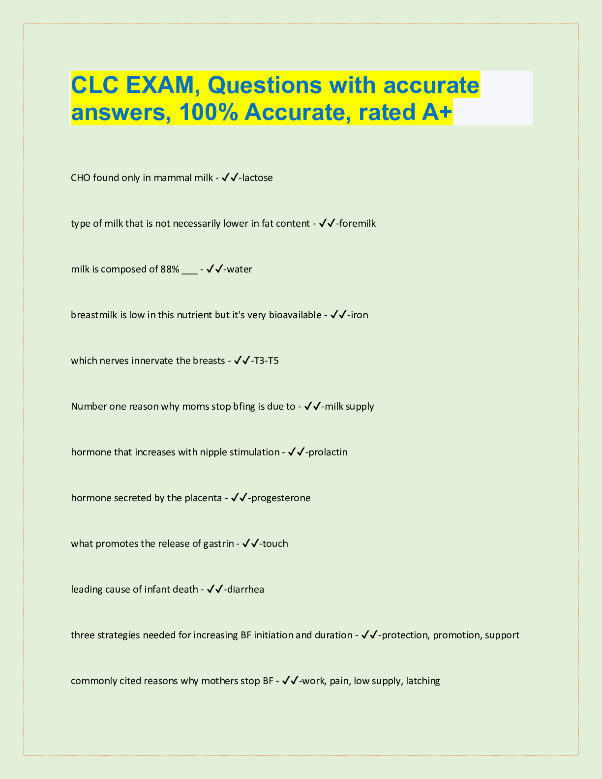 Preview image for CLC EXAM, Questions with accurate  answers, 100% Accurate, rated A+